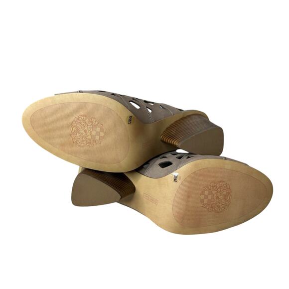 Vince Camuto Deverly Tan Cutout Nubuck Block Heel Sandals 12 Travel‎ Summer NWT - Picture 6 of 8